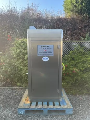 Nilfisk 400HS DTE stainless static pressure washer prepared and tested before delivery to site. Fully built and ready for installation.